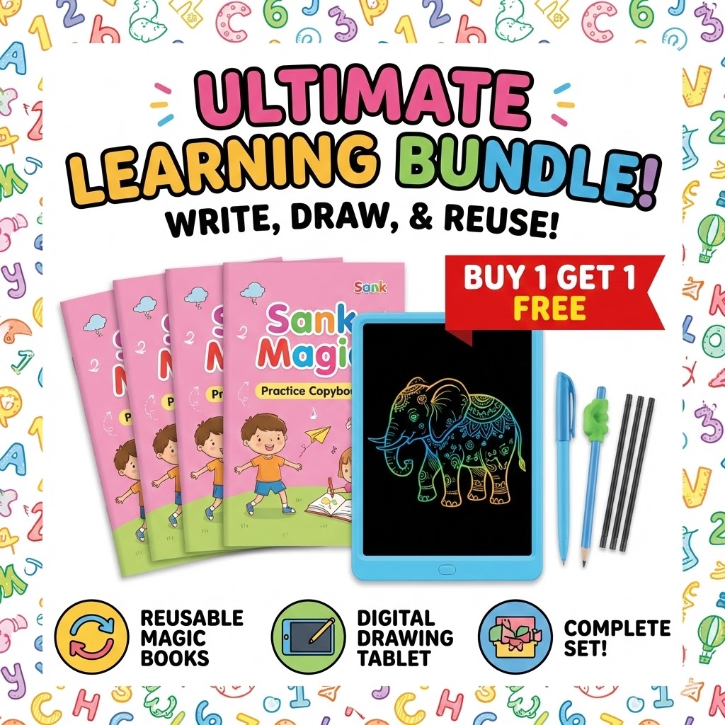 ✨ Magic Practice Copybook & LCD Writing Tablet Set (Pack of 2)