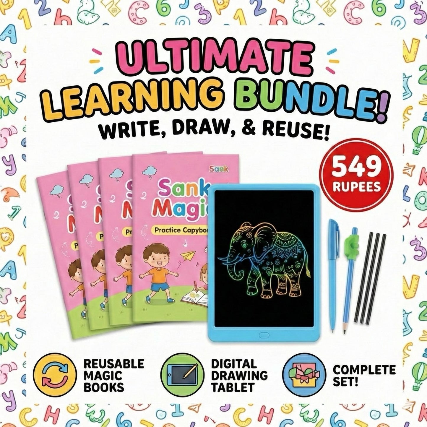 ✨ Magic Practice Copybook & LCD Writing Tablet Set (Pack of 2)