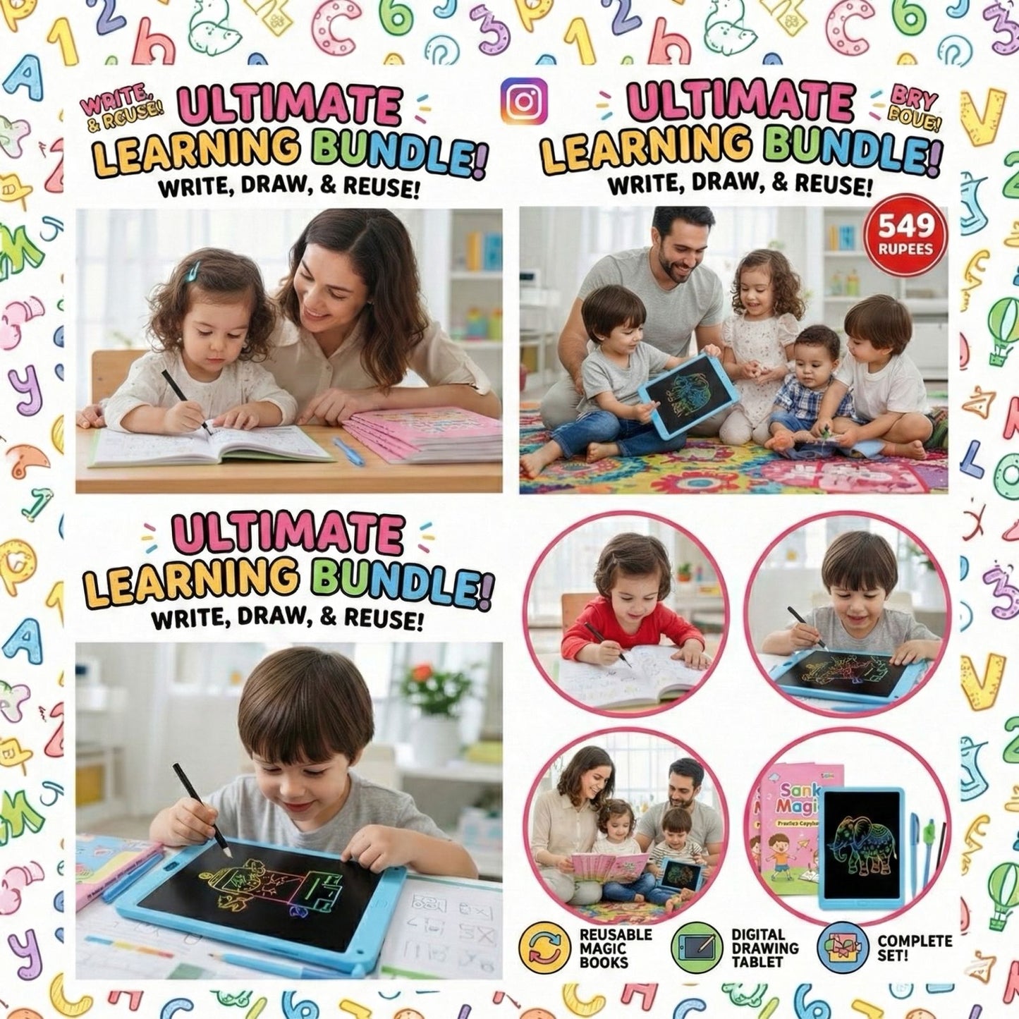 ✨ Magic Practice Copybook & LCD Writing Tablet Set (Pack of 2)